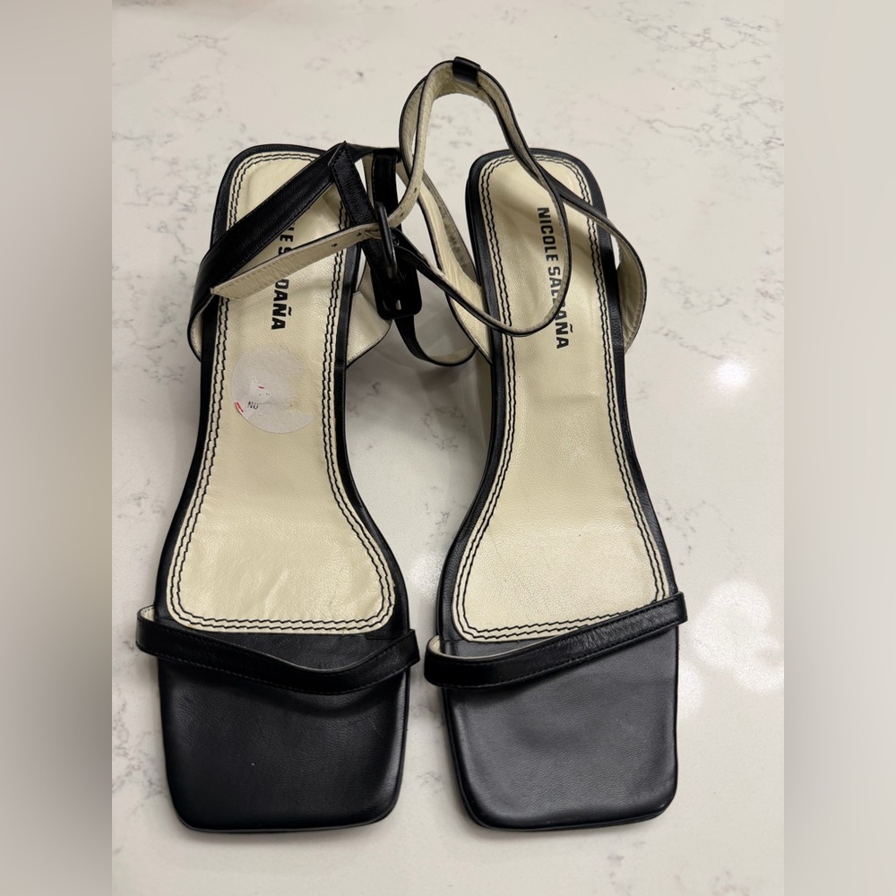 NWT Nicole Saldana Black Women's Sandals with size flaw 39/40